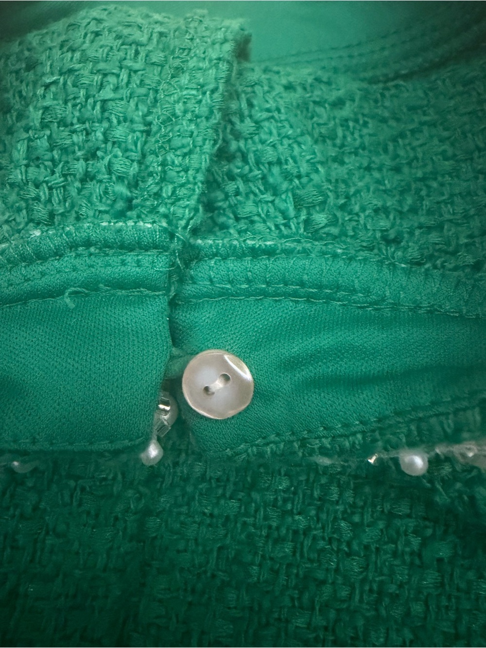 Green Tweed Blouse with Pearl Detail - Picture 11 of 13